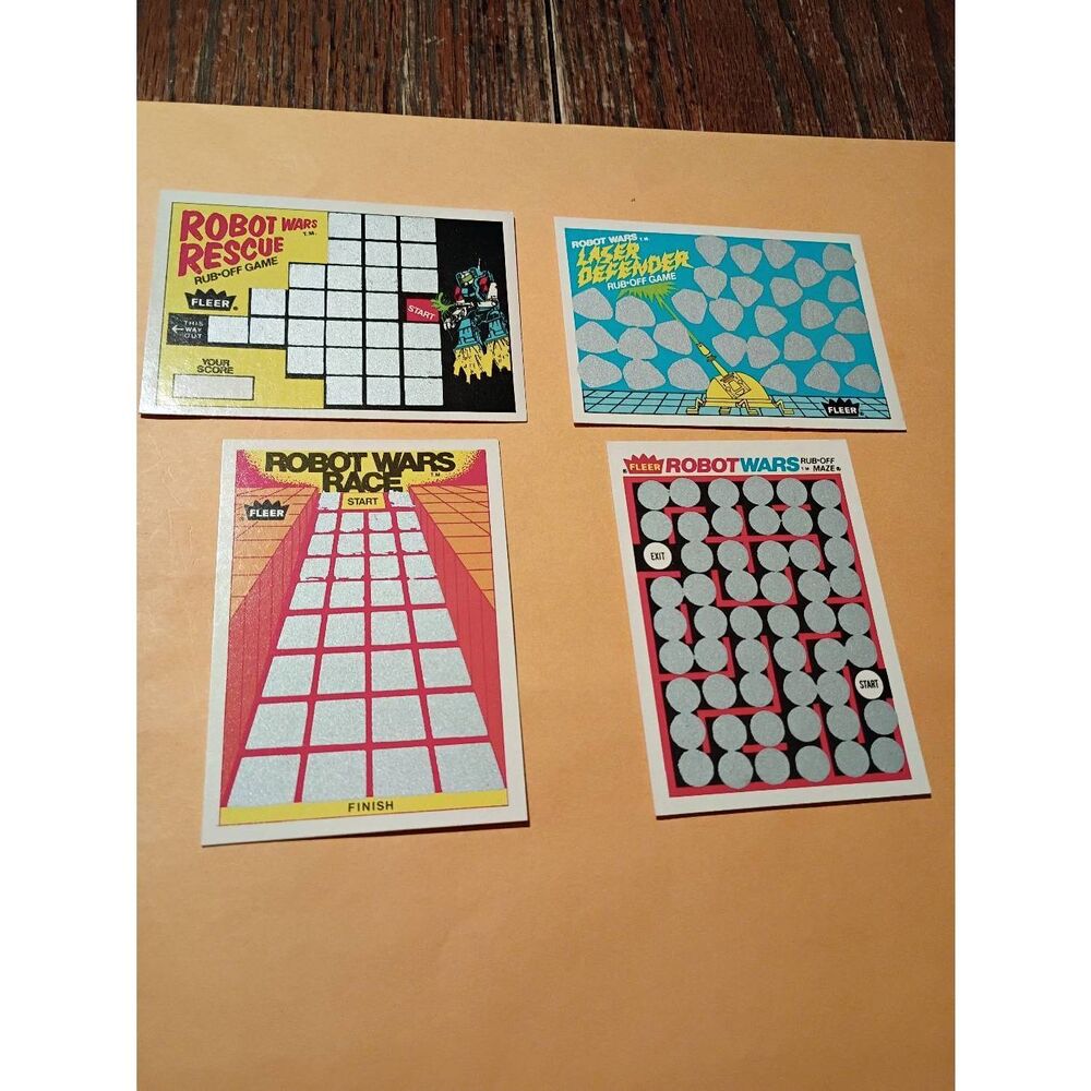 Vintage 1985 Fleer Lot of 4 Robot Wars Rub Off Game Cards Trading Card Games